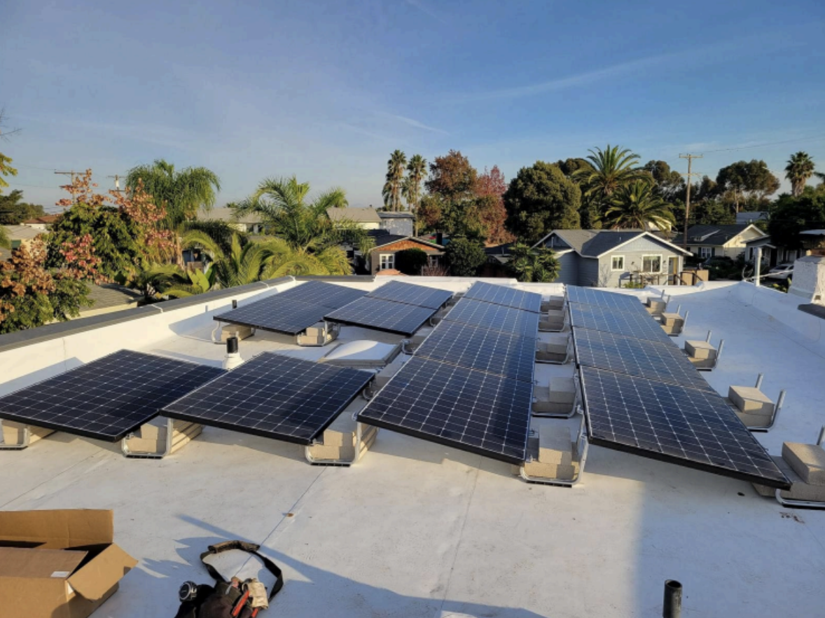 Completed synthetic tile roof installation on a building at Cuyamaca Rancho State Park in mountain terrain