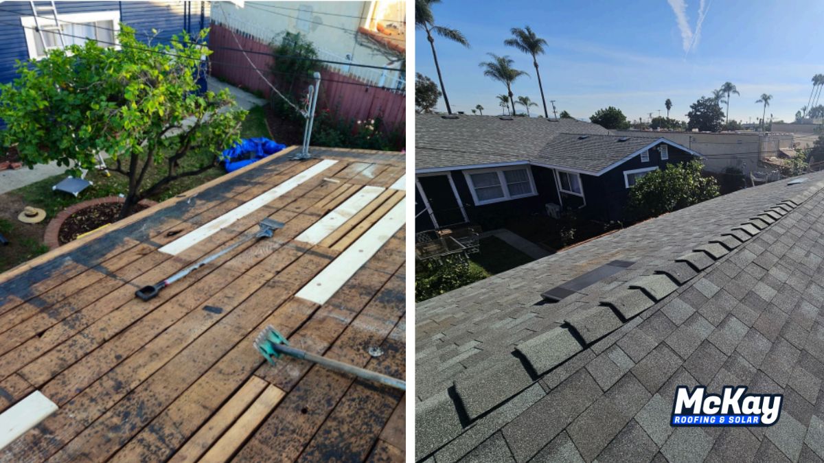 Newly installed flat roof torch-down system on a home near Bacon Street in Ocean Beach, San Diego