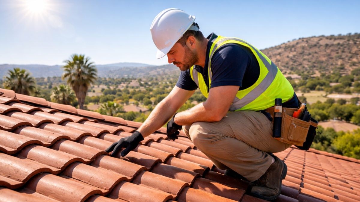 Solar panels installed on a concrete tile roof on a Southern California home