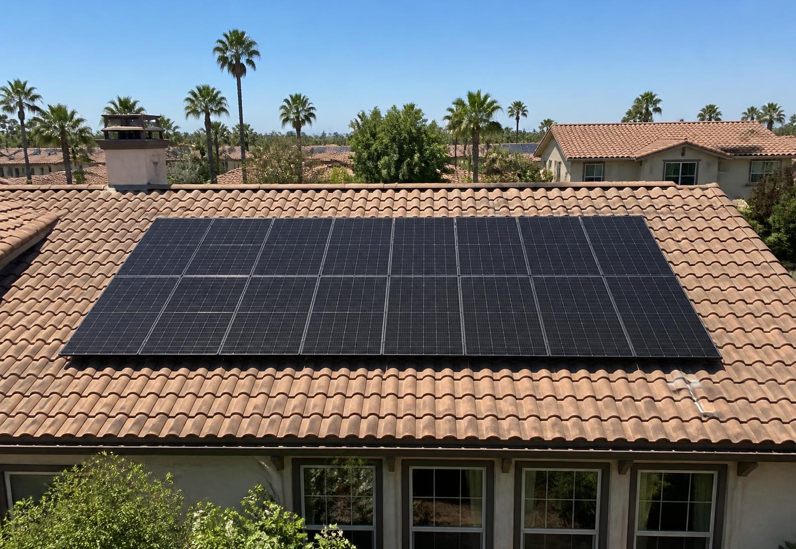 Picture-frame solar array centered on a tile roof with even borders on all sides